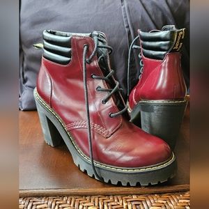 Dr Martens Persephone heeled leather boots cherry red size US Ladies 10
